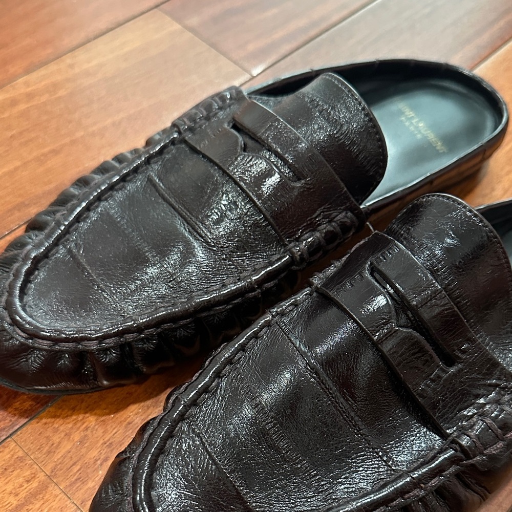 Saint Laurent Dark Brown Leather Penny Slip-On Mules - Picture 7 of 7